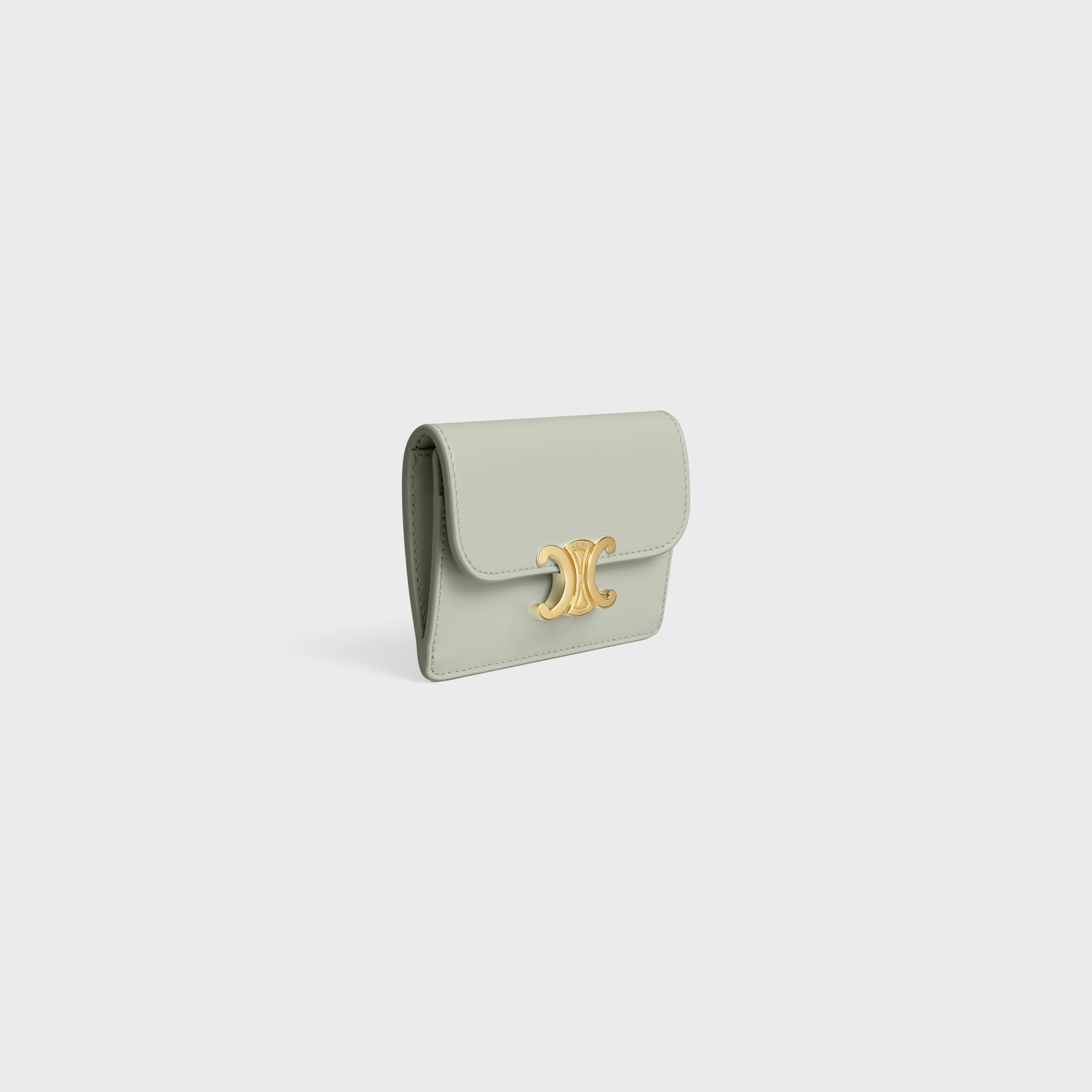 CARD HOLDER WITH FLAP TRIOMPHE IN SHINY CALFSKIN LIGHT CLAY - Image 2